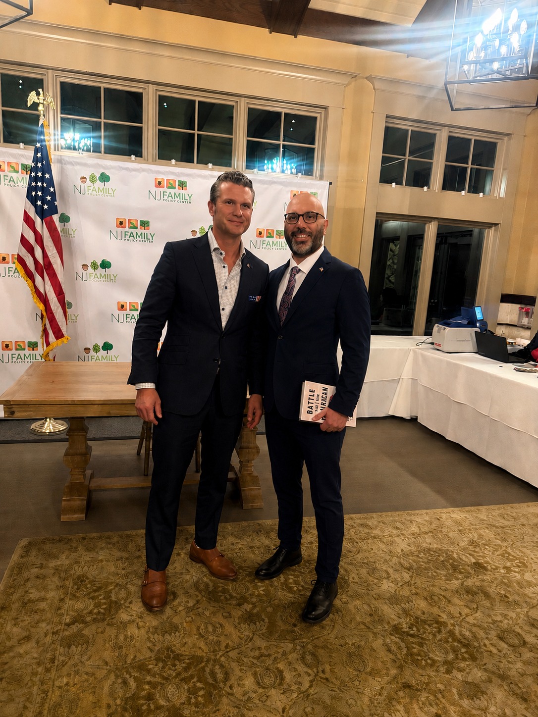 Bill Hynes with United States Secretary of War Pete Hegseth at the NJ Family Policy Center event