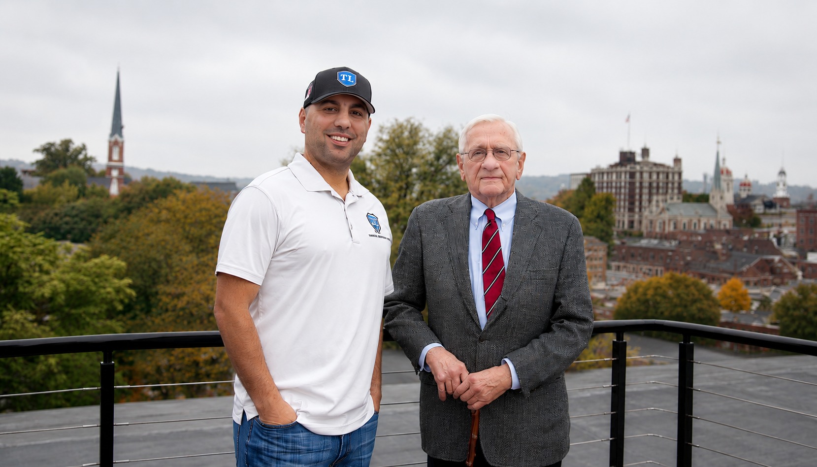 Bill Hynes with Louis J. Appell Jr. on the rooftop of Think Loud in York, Pennsylvania